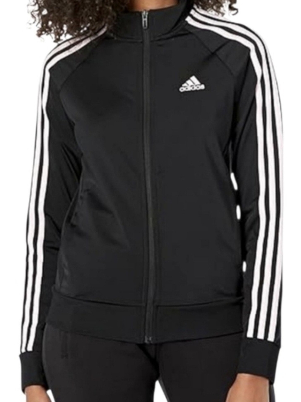 adidas Black Track Jacket with White Signature Stripes